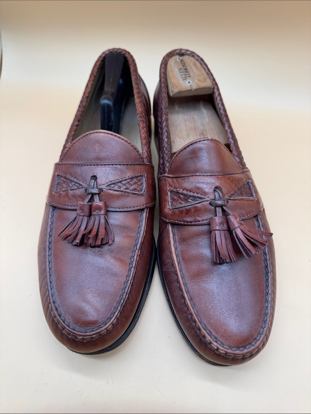 Allen Edmonds Maxfield Brown Leather Tassel Braided Loafers Size 10.5 E